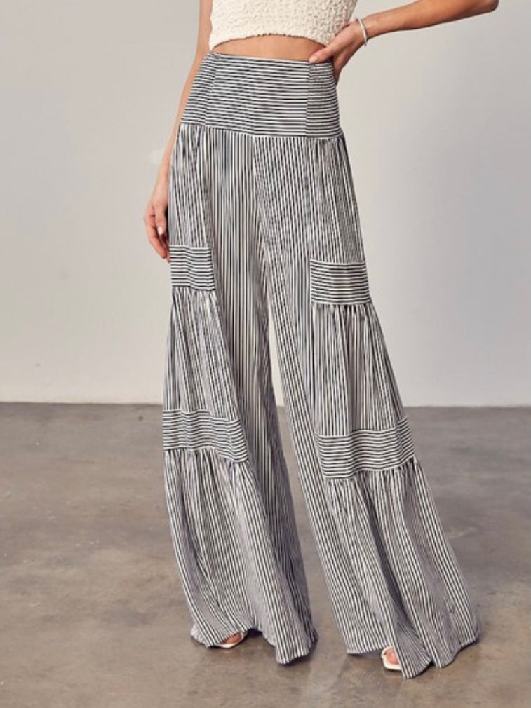 Stripe Tiered Wide Leg Palazzo