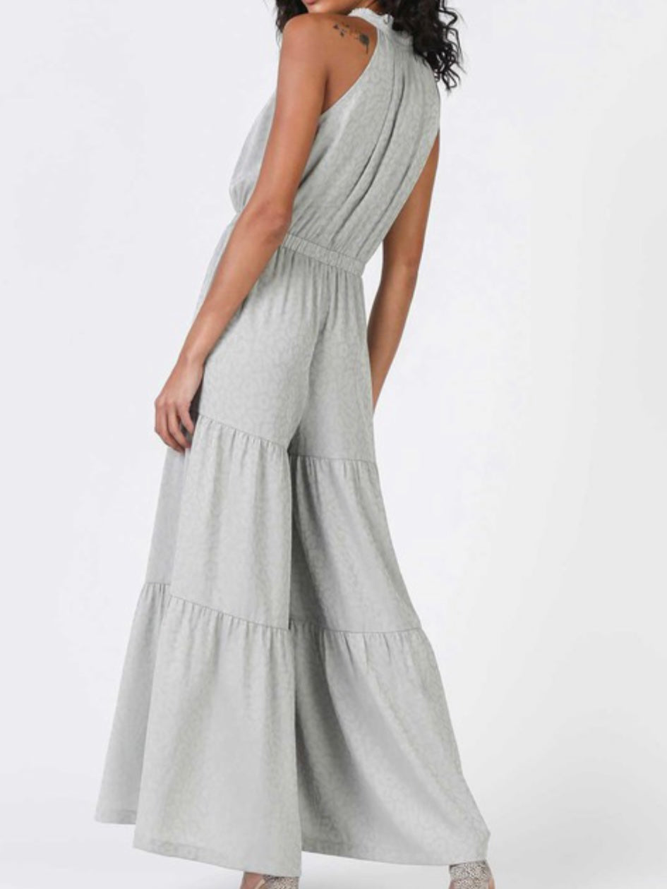 Sage Textured Tier Wide Leg Jumpsuit