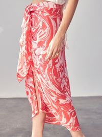 Pink Marble Ruched Midi Skirt
