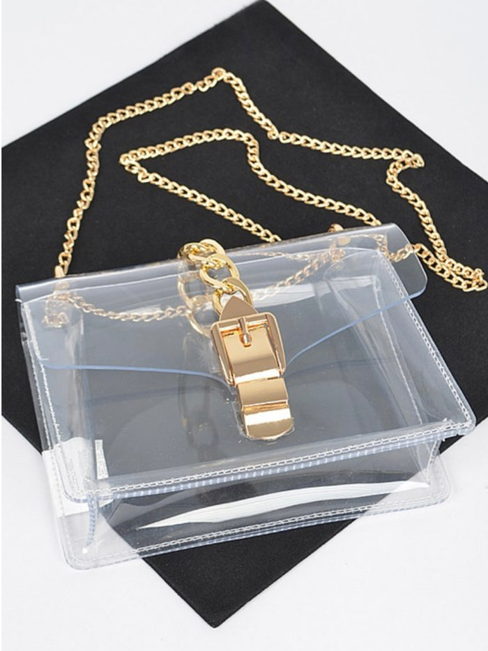 Chain Detail Clear Crossbody Bag