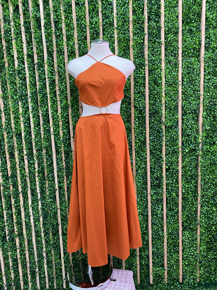 Exquisite Tan Cutout Midi Dress