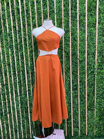 Rust Paisley Cutout Short Dress
