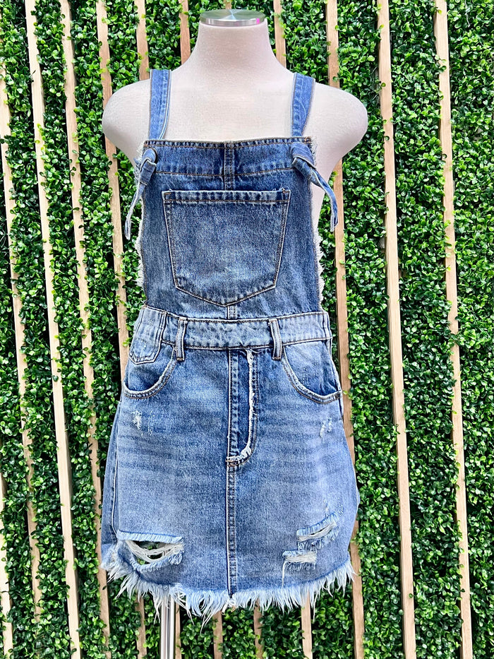 Frayed Denim Overall Dress