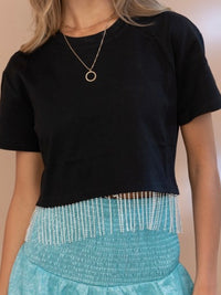 Rhinestone Fringe Crop Shirt