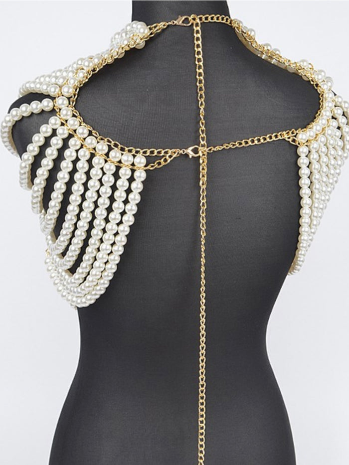 Cream Faux Pearl Necklace Top