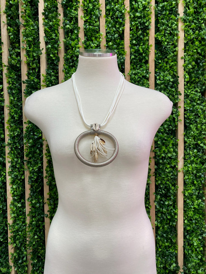 Silver White Shell Fringe Long Necklace