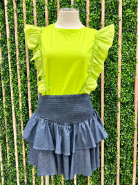 Lime Ruffled Knit Top