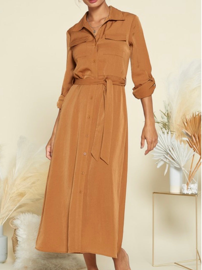 Brown Blouse Midi Dress