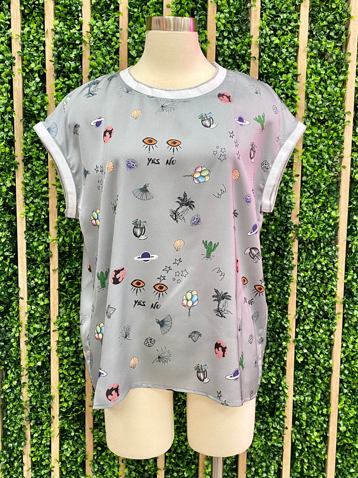 Exquisite Grey Funky Print Top