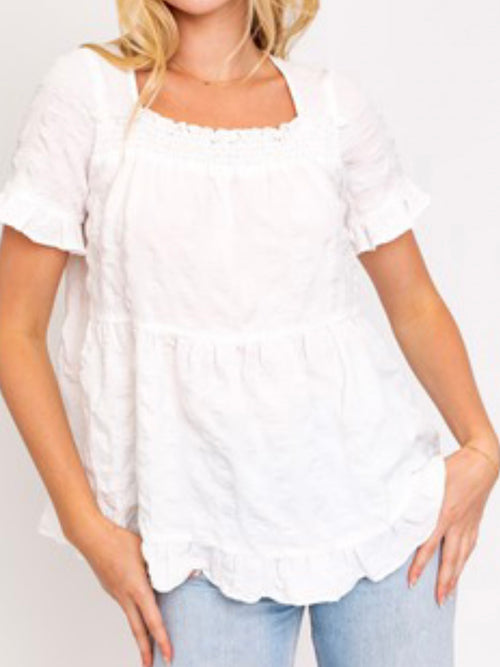 White Short Sleeve Tiered Top