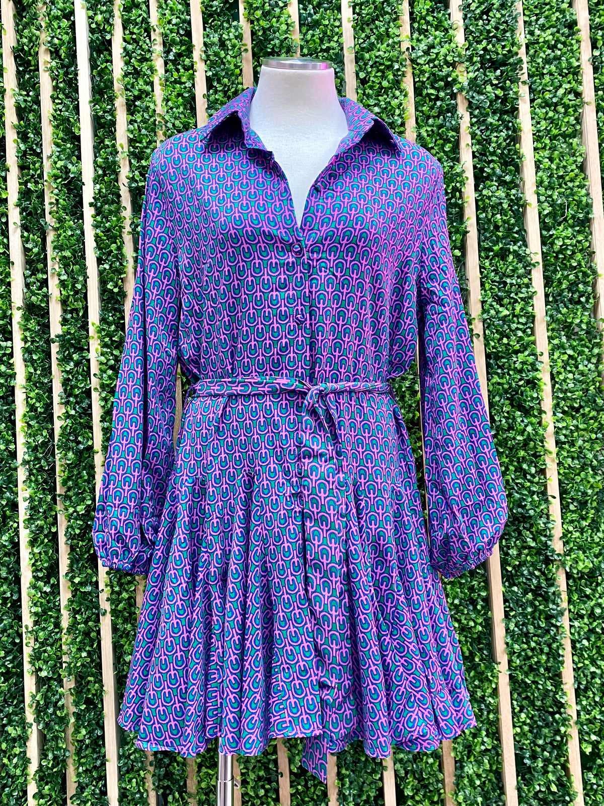 Purple Print Shirt Short Dress