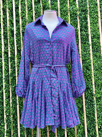 Purple Print Shirt Short Dress