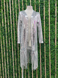 Star Silver Sequin Long Vest