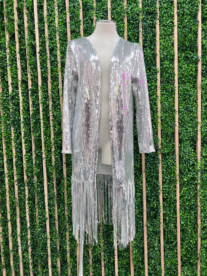 Star Silver Sequin Long Vest
