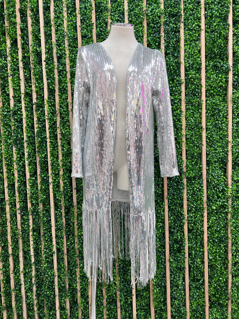 Star Silver Sequin Long Vest