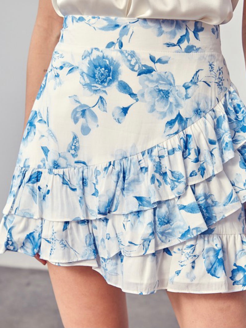 Malibu Blue Print Ruffled Skirt