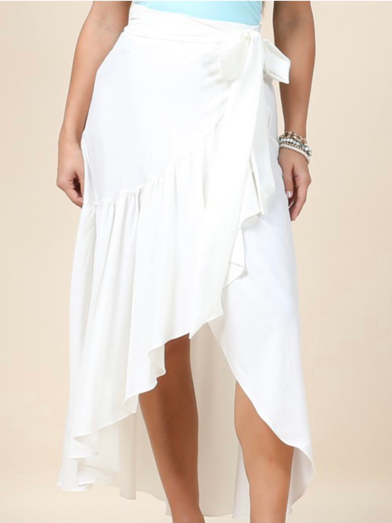 Solid Wrap Ruffle Skirt