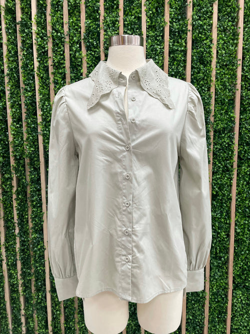 Sage Embroidered Collar Blouse