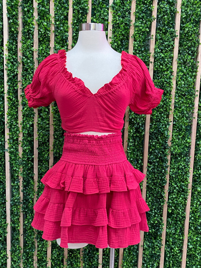 Dark Fuschia Puff Sleeve Crop Top