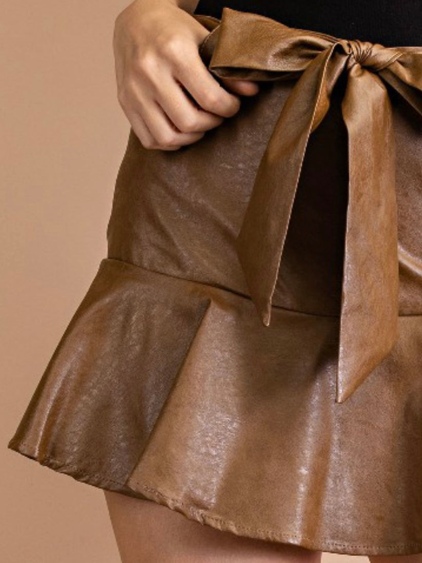 Caramel Pleather Swing Skort