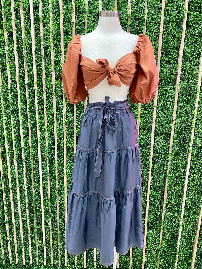 Slate Blue Midi Skirt