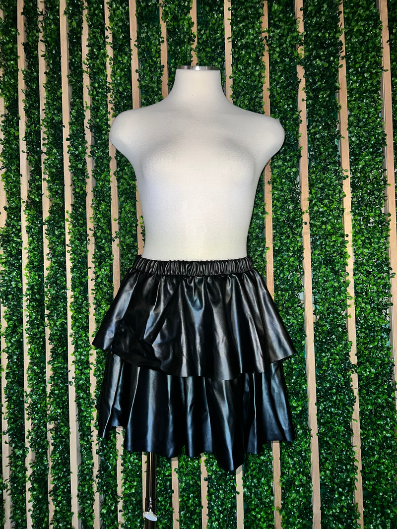 Pleather Ruffled Short Skirt