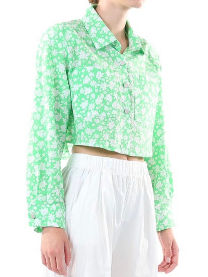 Neon Green Floral Crop Top