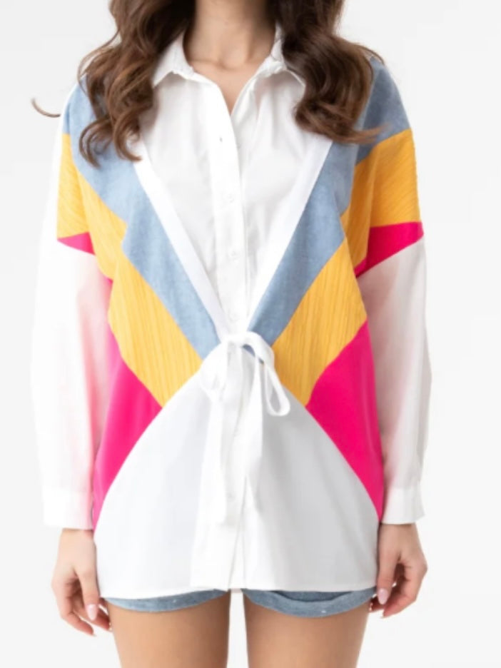 Color Blocked Button Down Blouse