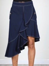 Navy Tiered Asymmetric Skirt