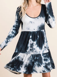 Tie Dye Tiered Long Sleeve Short Dress