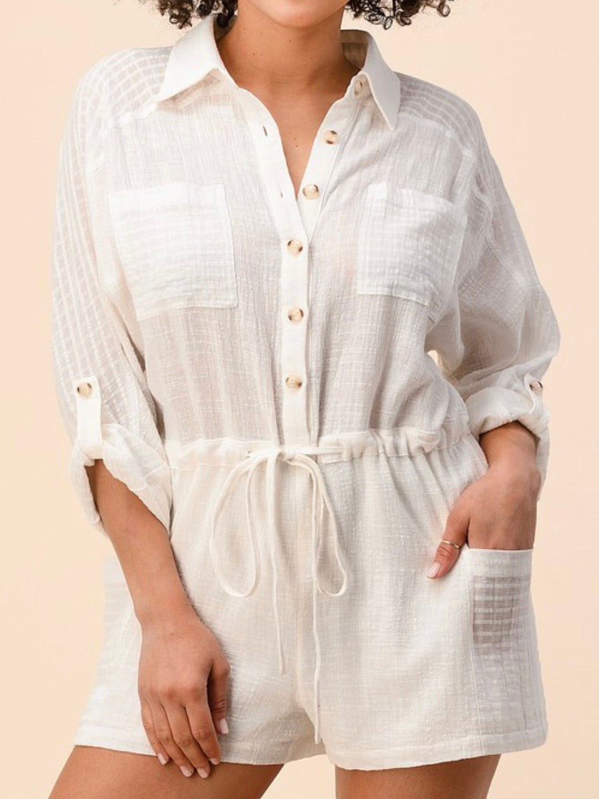 Textured Button Down Gauze Romper