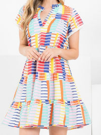 Multicolor Block Flutter Sleeve Dress