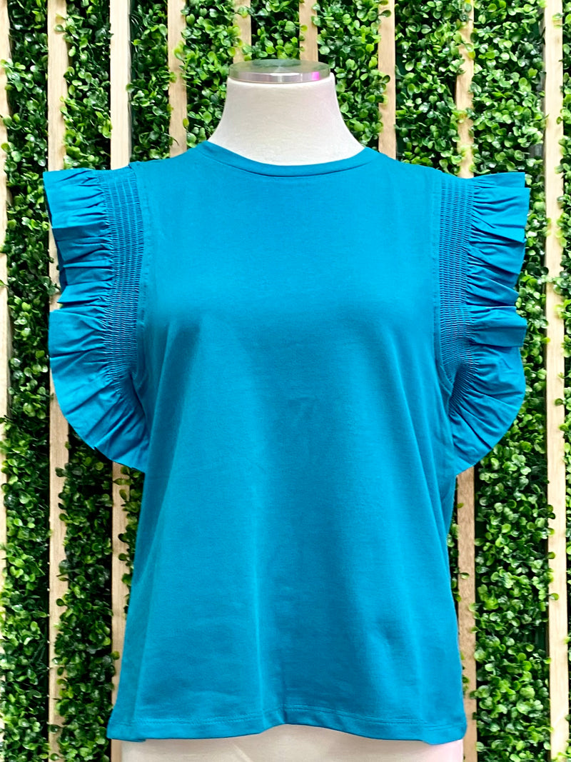 Teal Ruffle Detail Top