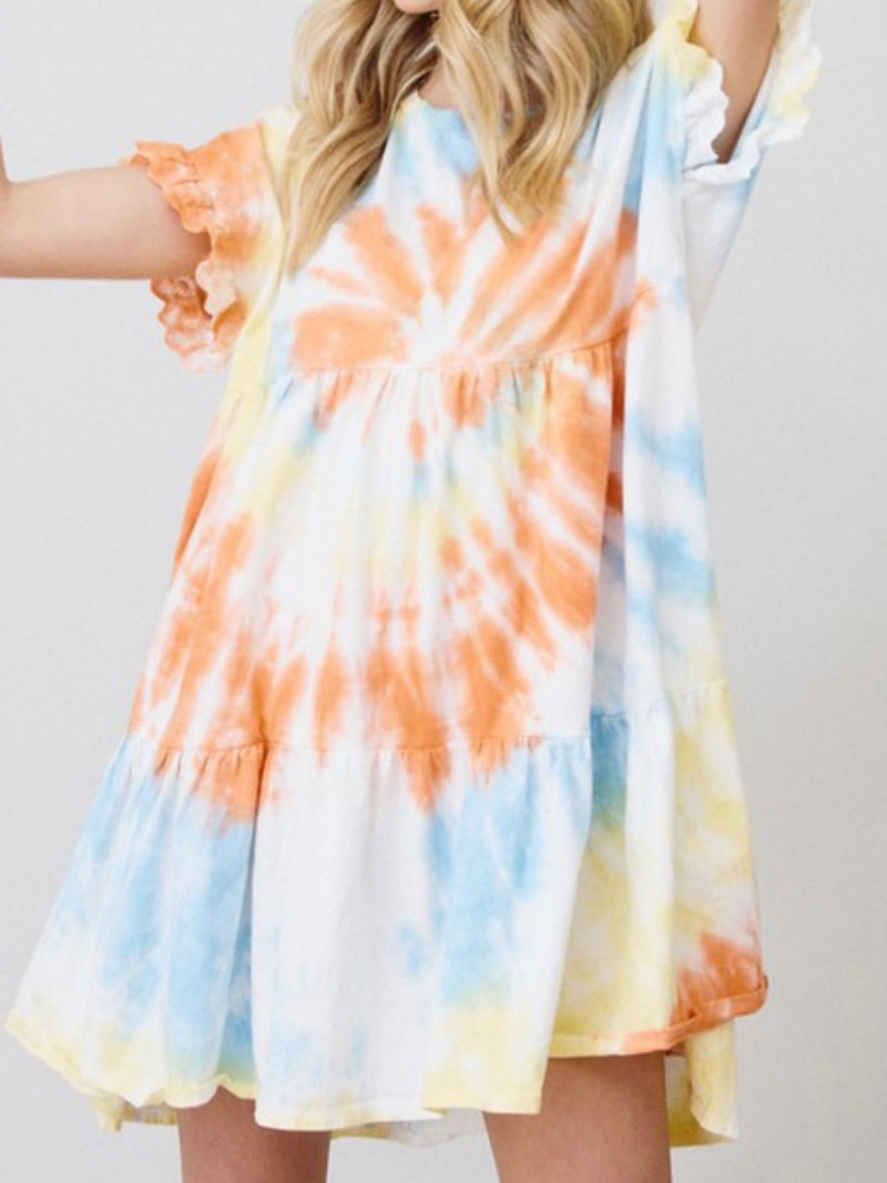 Tie Dye Ruffled Tunic Dress