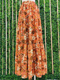 Dark Rust Floral Maxi Skirt
