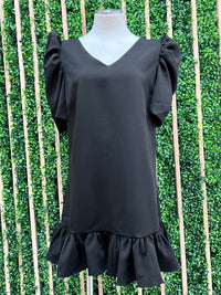 Short V Neck Ruffled Drop Waist Dress