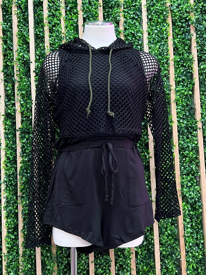 Black Mesh Hoodie