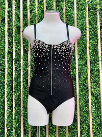 Rhinestone Embellished Black Bodysuit