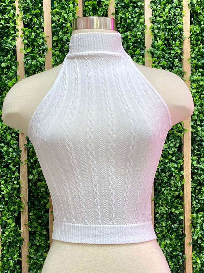Textured Highneck Sleeveless Top