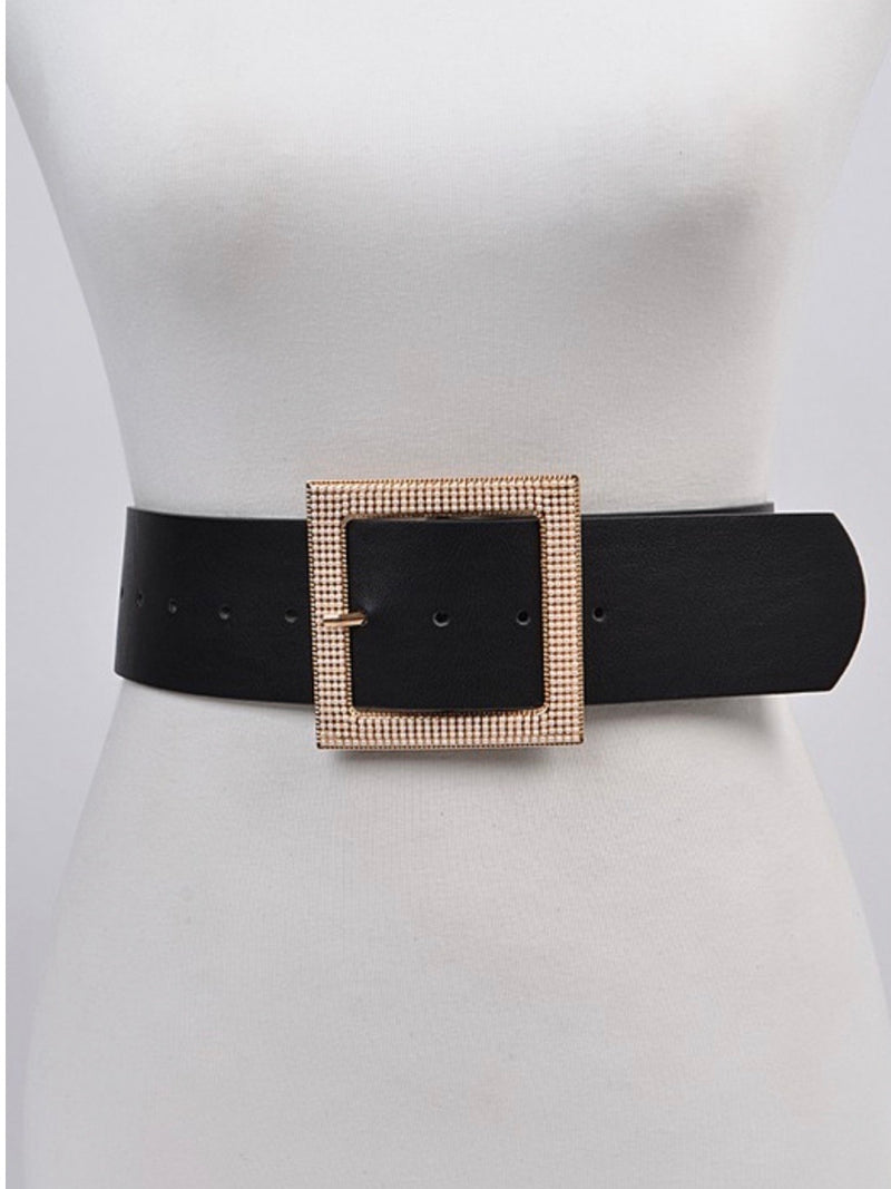 Black Gold Square Pearl Buckle Belt