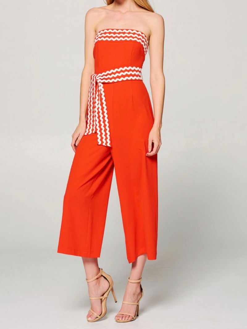 Tomato Trim Strapless Culote Jumpsuit