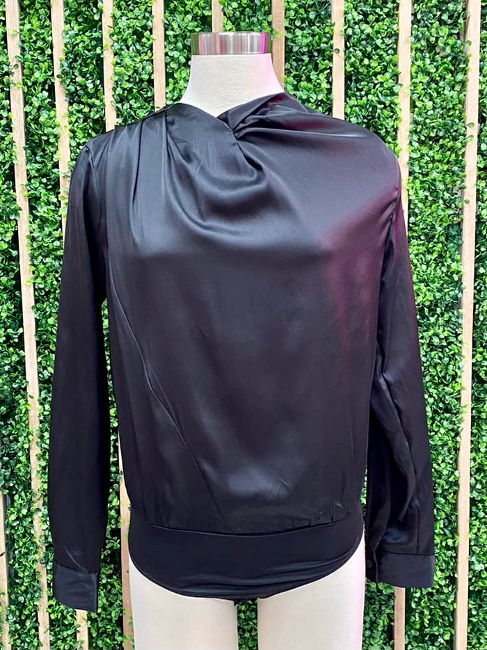 Elegant Long Sleeve Draped Bodysuit