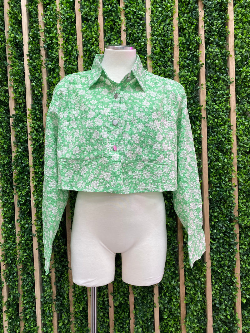 Neon Green Floral Crop Top