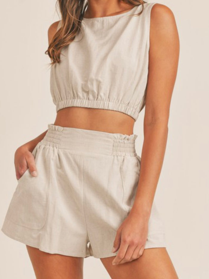 Linen Crop Short Pant Set