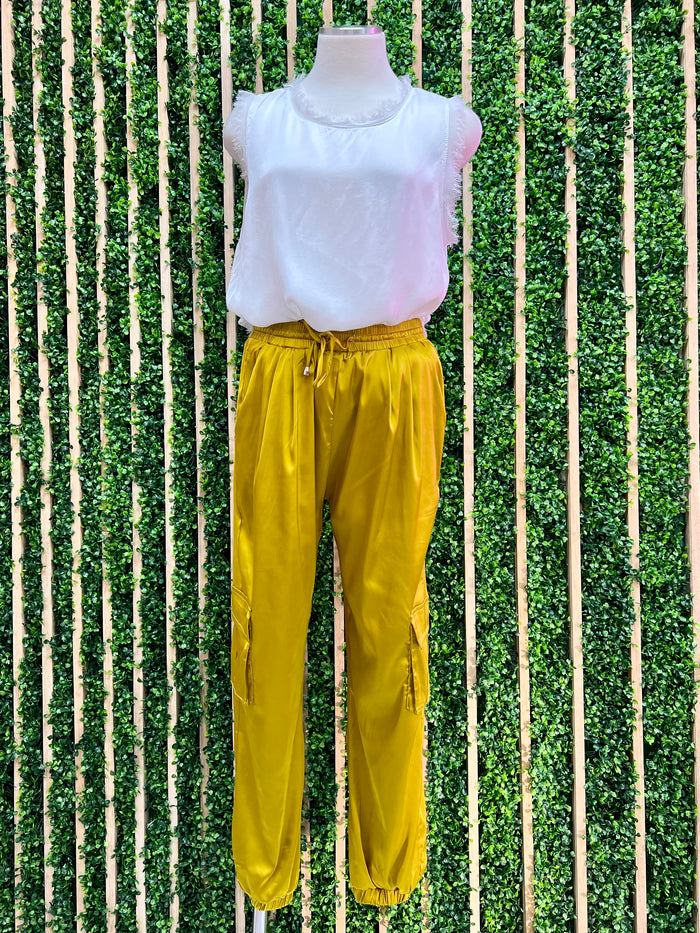 Chartreuse Satin Joggers
