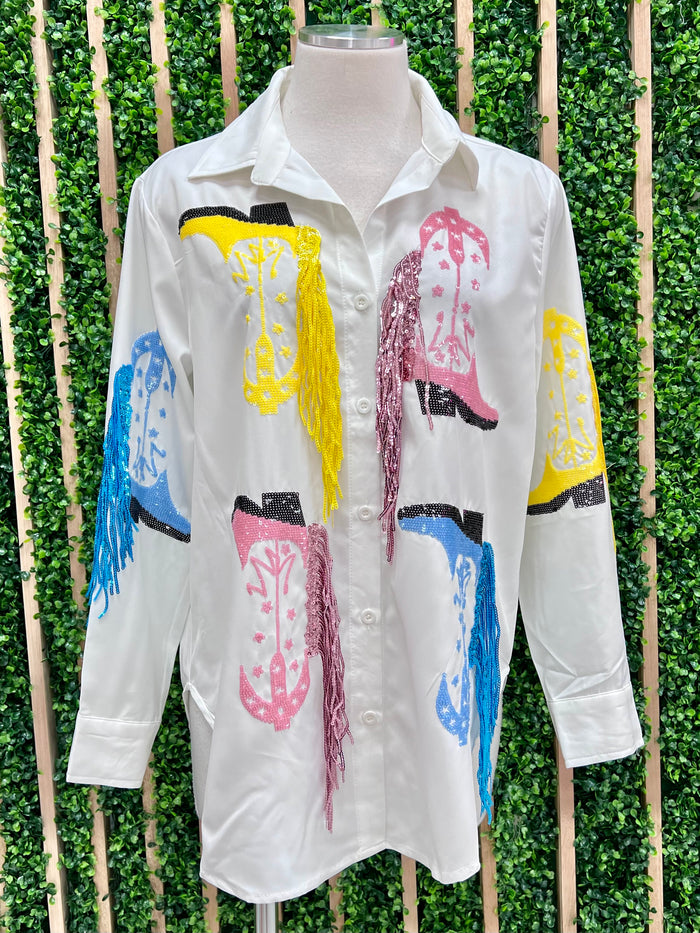 Sequin Embellished Western Blouse