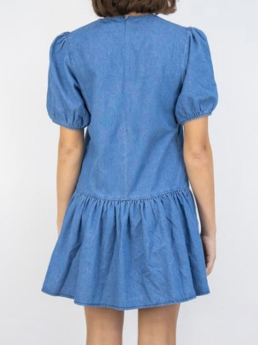 Denim Balloon Sleeve Short Dress