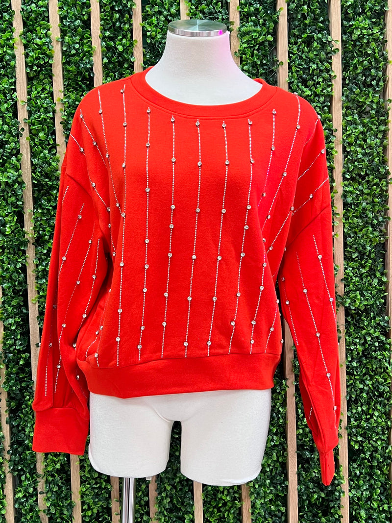 Bright Red Rhinestone Sweater