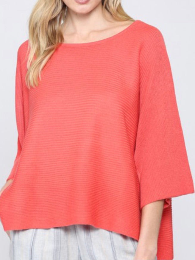 Rib Texture Boat Neck Top