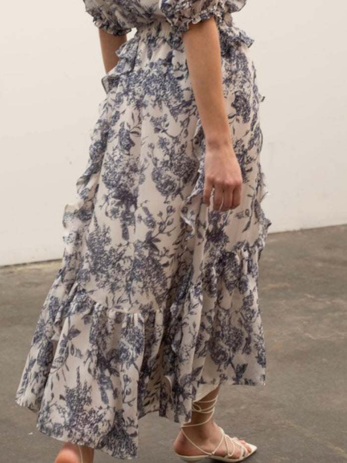 Floral Ruffled Midi Skirt